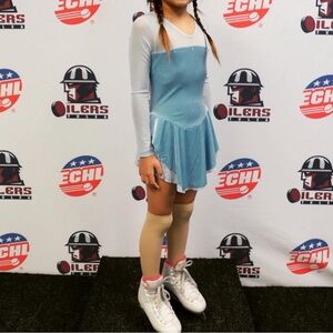 Blue Ice Skating Dress with White Sleeves
